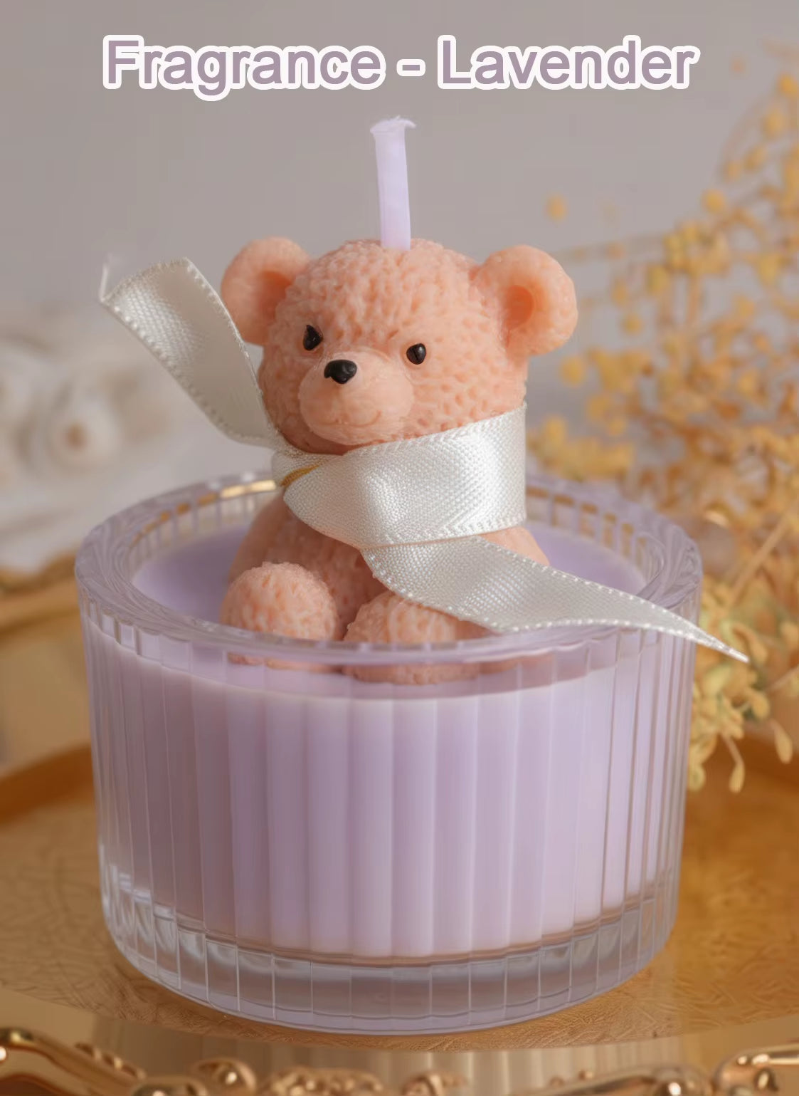 Scented Luxury Teddy Bear Soy Candle in Glass Jar with Ribbon, Creamy Pastel Gifts for Women, Bridal Shower & Holiday Favors