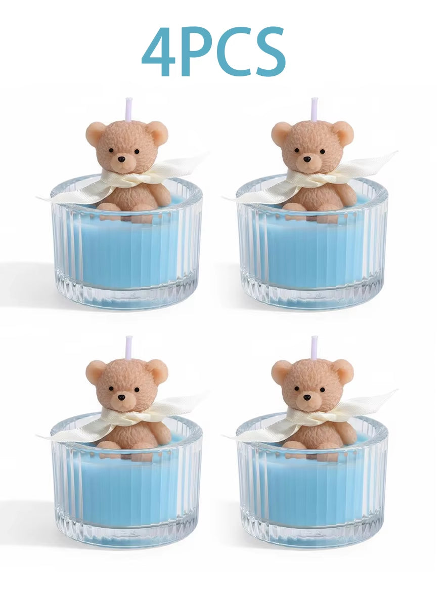 Scented Luxury Teddy Bear Soy Candle in Glass Jar with Ribbon, Creamy Pastel Gifts for Women, Bridal Shower & Holiday Favors