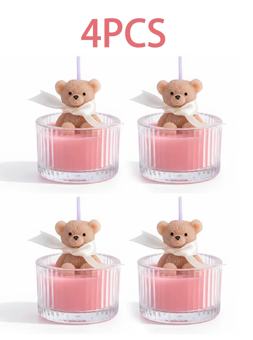 Scented Luxury Teddy Bear Soy Candle in Glass Jar with Ribbon, Creamy Pastel Gifts for Women, Bridal Shower & Holiday Favors