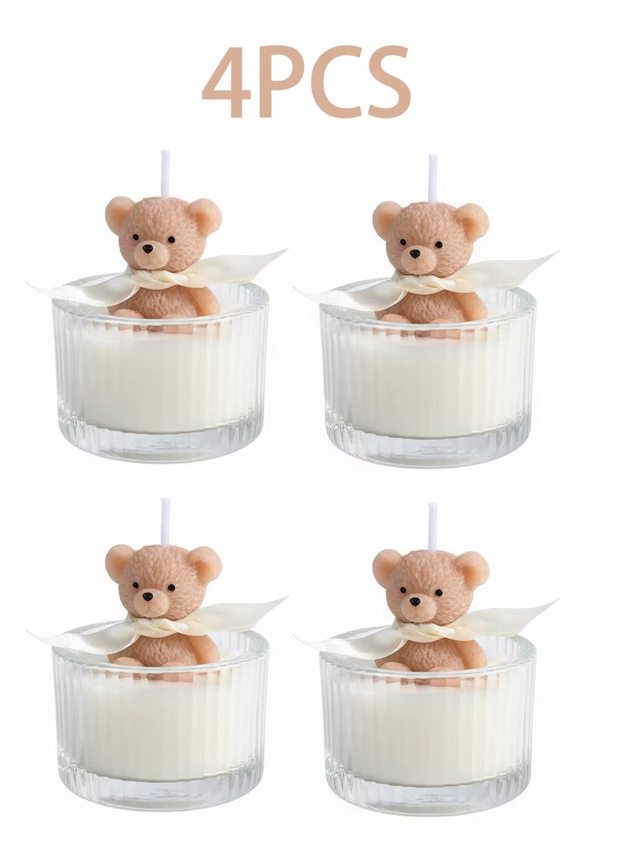 Scented Luxury Teddy Bear Soy Candle in Glass Jar with Ribbon, Creamy Pastel Gifts for Women, Bridal Shower & Holiday Favors