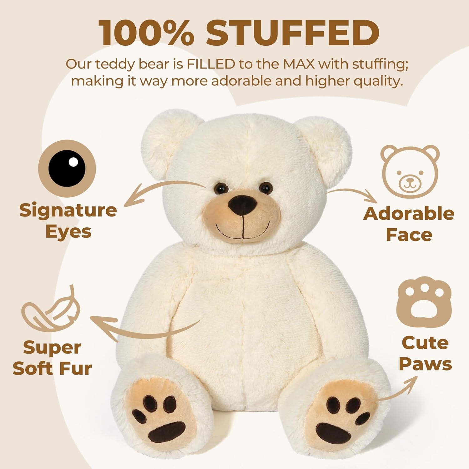 Teddy Bear Stuffed Animals, 20 Inch Cute Bear Plush Toy with Footprints, Plushies Gift for Kids Baby Toddlers on Baby Shower, Birthday, Christmas, Easter Decorations, Beige